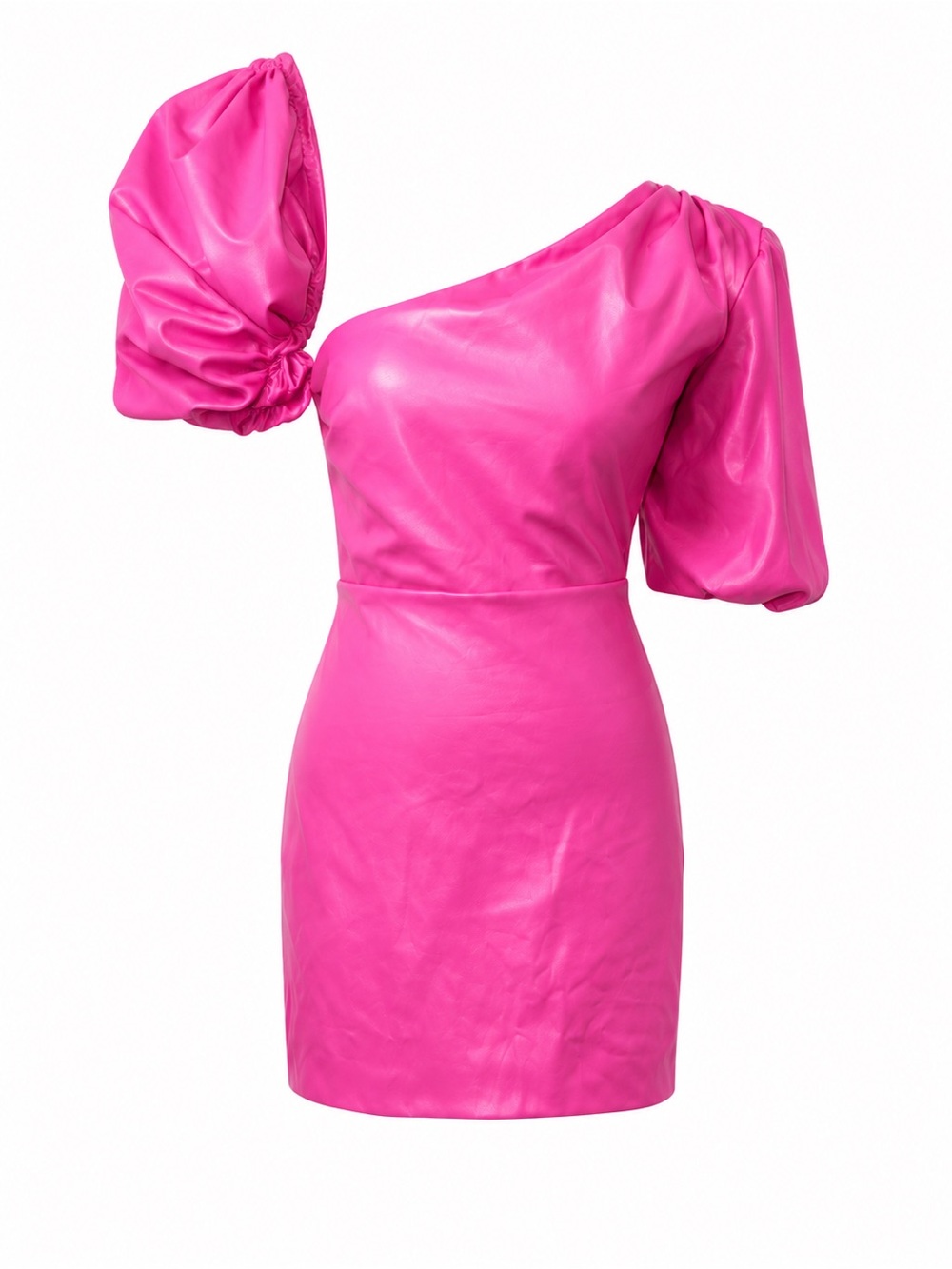 Bardot Pink Faux Leather One Shoulder Mini Dress 4 Party Glam Club Barbiecore